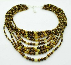 JAY KING DTR Sterling Tigers Eye Yellow Opal 10 Strand Graduated Bead Necklace - £121.31 GBP