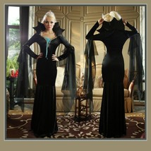 Classic Black Vamp  Pointed Collar Immortal Mistress Witches Gown Flare Sleeves 