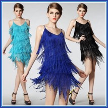FLAPPER GIRL Fringed Tassel Sequined Mini Roaring 20's Costume in Five Colors