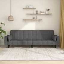 vidaXL 2-Seater Sofa Bed with Two Pillows Dark Gray Fabric - £302.89 GBP