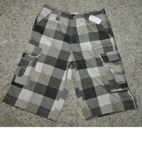 Boys Shorts Cargo Emachine Brown Plaid Flat Front Adjustable Waist Relaxed-sz 16