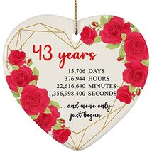 hdhshop24 43 Years Rose Flower Heart Frame Ornament Ceramic 3 inch 43rd Wedding  - £15.83 GBP