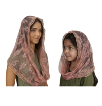 Mother &amp; Daughter Women &amp; Child Matching Rose Color Lace Chapel Veil Latin Mass - £21.32 GBP