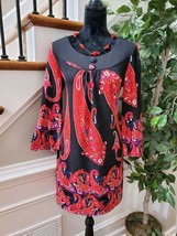 Aryeh Women Black/Red Polyester Round Neck Long Sleeve Knee Length Dress Size L - £22.06 GBP