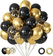 Black and Gold Balloons, 50PCS 12 Inch Black and Gold Confetti Balloon P... - $18.54