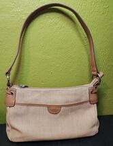 Fossil Canvas Purse Womens Tote Bag Shopper Leather Tan Brown Handbag Cl... - $15.58