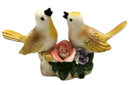 Vintage Yellow Bird Pair Ceramic Porcelain Carved Roses Figure Figurine Birds - £9.13 GBP