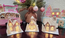 Christmas Martha Stewart Light Up Glitter Putz Gold House Tree Ornaments... - £27.32 GBP