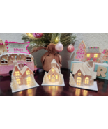 Christmas Martha Stewart Light Up Glitter Putz Gold House Tree Ornaments... - £27.96 GBP