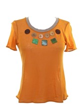 MARNI T-Shirt Knit Short Sleeve Top Orange Cotton Cashmere Wood Applique 40 - £56.12 GBP