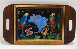 VTG. Brasil Parrots Lacquered WOOD TRAY Decor Butterfly Wings Inlay Iridescent - £174.97 GBP