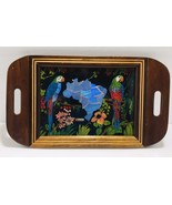 VTG. Brasil Parrots Lacquered WOOD TRAY Decor Butterfly Wings Inlay Irid... - $296.50 CAD