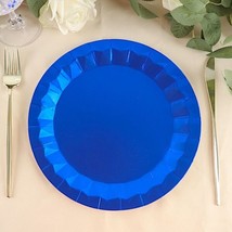 25 Royal Blue 9"" Metallic Round Paper Salad Dinner Plates Geometric Design - $13.78