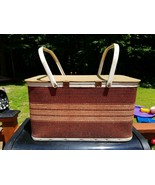 Vintage Redmon 1950s picnic basket wood lid metal handles  - €17,19 EUR