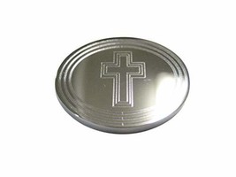 Silver Toned Etched Oval Triple Religious Cross Magnet - £15.97 GBP