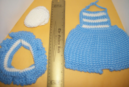 Toy Treasure Doll Clothes Set 17" Crochet Blue Yarn Jumper Outfit Hat Booties - £11.20 GBP