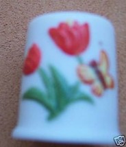 Craft Treasure Sewing Tool Roman Thimble RR Ceramic Bisque Tulip Butterfly Sew - $9.49