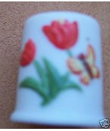 Craft Treasure Sewing Tool Roman Thimble RR Ceramic Bisque Tulip Butterf... - £7.42 GBP