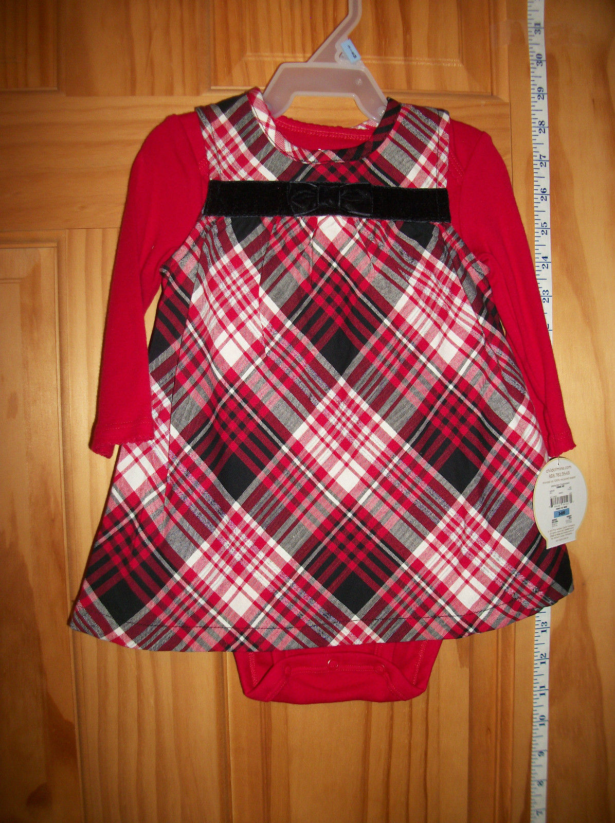 Primary image for Carter Baby Clothes 3M-6M Newborn Girl Creeper Outfit Bow Red Plaid Jumper New