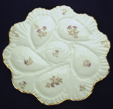 antique 5 well porcelain Oyster Plate White Lavender Floral #2 - £51.36 GBP
