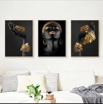 3pcs Black Woman Holding Gold Jewelry Wall Art Canvas 16&quot; X 24&quot; No Frame NIB - £12.56 GBP