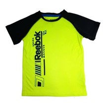 REEBOK Shirt Boys 5 Yellow Black Logo Athletic Short Sleeve Neon Lightwe... - £8.86 GBP