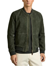 New Men Jacket Suede Green Leather Handmade Genuine Lambskin Stylish Bik... - $185.00+
