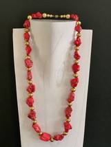 Beautiful Red Rough Chunk Beads Necklace - £77.19 GBP