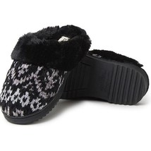 NEW DEARFOAMS Allison Chenille Fairisle Scuff Slippers 9-10 Black Faux Fur Lined - £33.16 GBP