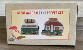 VW Bus And Pull Behind Camper Salt And Pepper Shakers Stoneware Set New ... - $18.99