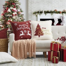 Atlinia Christmas Pillow Covers 20X20 Set Of 2 - Xmas Decorative Farmhouse Linen - £40.78 GBP