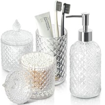 Bathroom Accessories Set, 4 Pack Clear Glass Bath Accessory Sets Complet... - £37.16 GBP