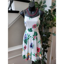 Old Navy Knee Length Dress Women&#39;s Small White Floral Rayon Side Zip Sleeveless - $32.67