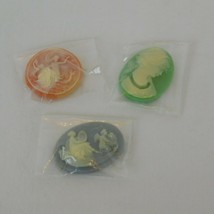 Lot of 3 Resin Cabochon Cameo Flat Back Green Portrait Salmon Mermaids Blue Oval - £9.23 GBP