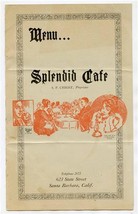 Splendid Cafe Menu State Street Santa Barbara California 1930&#39;s - $77.22