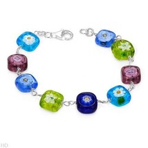 Lovely Bracelet W/Genuine Glass beads in Multicolor Enamel & 925 Sterling Silver - $55.19