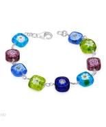 Lovely Bracelet W/Genuine Glass beads in Multicolor Enamel &amp; 925 Sterlin... - £43.17 GBP