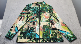 Chico&#39;s Jacket Womens Large Multi Tropical Print Cotton Long Sleeve Full Zipper - £20.72 GBP