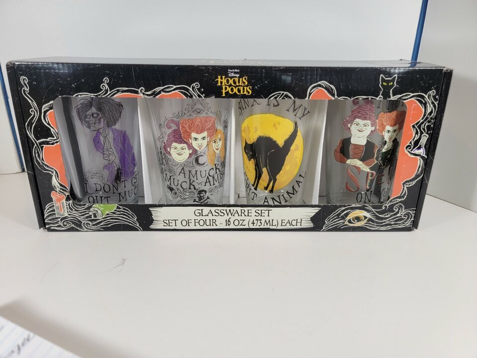 NEW DISNEY HOCUS POCUS Glassware Set Of 4 Halloween 16oz Squad Sealed - $19.99