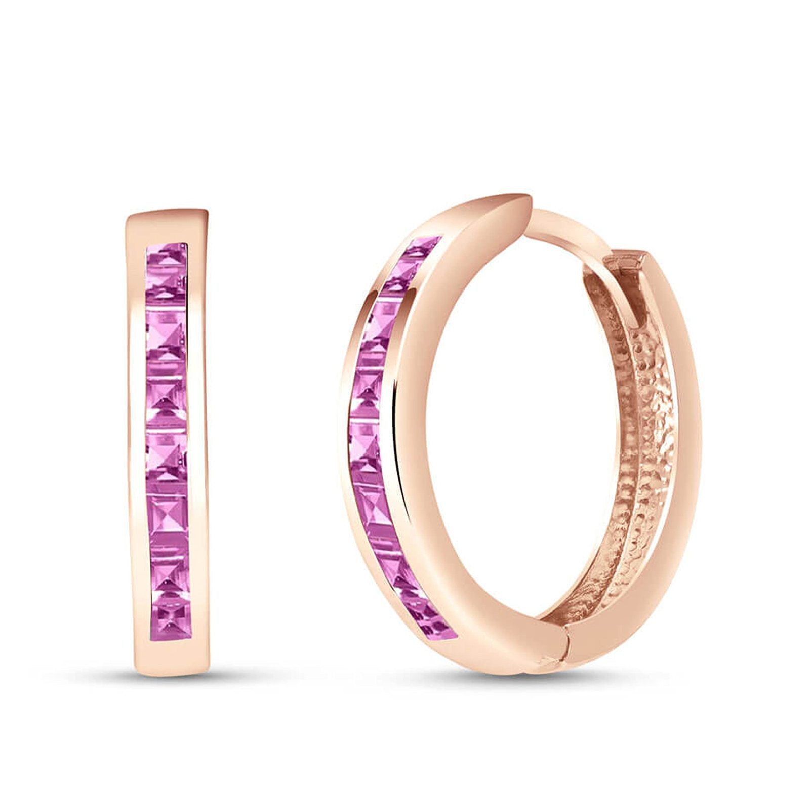Galaxy Gold GG 14k Rose Gold Hoop Huggie Earring with Pink Sapphires - $806.84