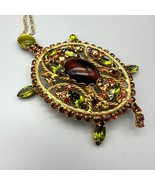  Vintage  Necklace Turtle Shaped With Green &amp; Amber Glass Rhinestones Large - $83.16