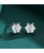 Genuine 925 Sterling Silver Dazzling Zirconia Hexagon Stud Earrings - $458.41 MXN
