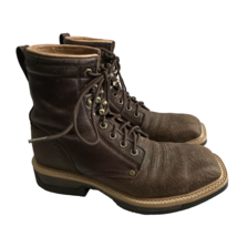 Twisted X Men Size 7 D Brown Leather Square Steel Toe Lace Up Work Boots Western - £72.99 GBP