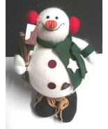 Snowman w/ Red Earmuffs Plush Weighted Feet Christmas Xmas Decor 12&quot;  - $17.99