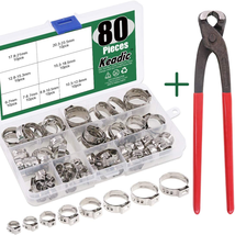 80Pcs 1/4&quot;-15/16&quot; 304 Stainless Steel Single Ear Hose Clamps Pex Pinch Clamp Ass - £29.06 GBP