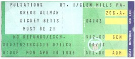 Gregg Allman Dickey Betts Concert Ticket Stub Avril 14 1986 Glen Mills - $41.76