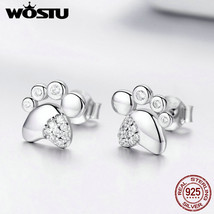 WOSTU 925 Silver Footprints Dog Paw Small Stud Earrings For Women Wedding Silver - $20.10