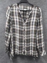 J Jill Tunic Shirt Womens Gray Black Plaid Long Sleeve Button Up Blouse Top - £16.00 GBP