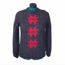 ROBERT BRUCE Vintage Wool Sweater Poinsettia Dark Grey Christmas Print Size L - £23.12 GBP