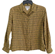 Silkland Collection 100% SILK Blouse Size M Petite VTG Houndstooth Gold ... - $22.99